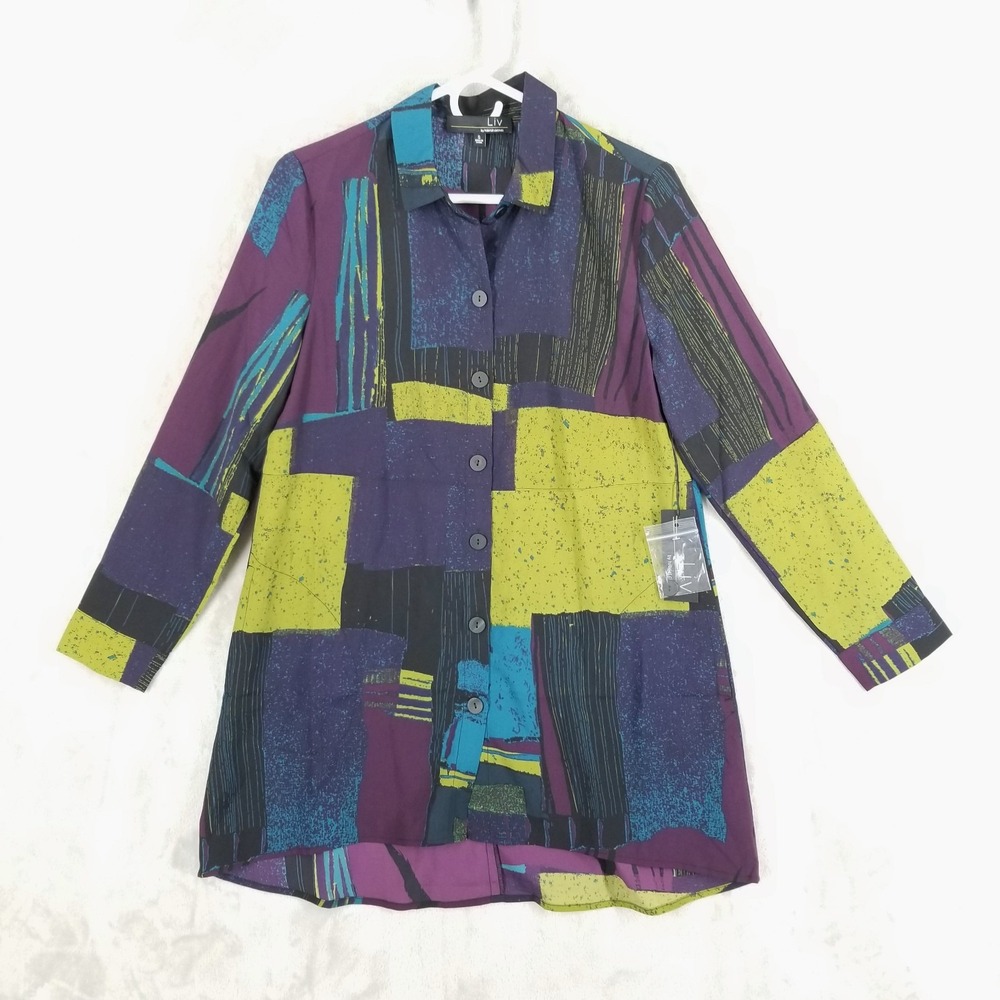 Liv by Habitat Tunic Women S Multicolor Abstract Geometric Button Down Shirt Art